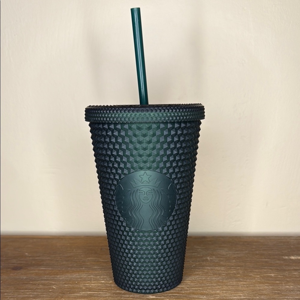 Starbucks NWT 2022 Winter Matte Green Jelly Studded 16oz Tumbler with Straw